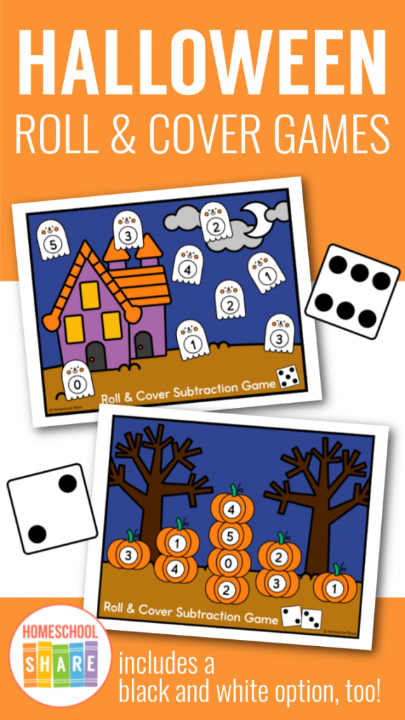 Halloween Roll and Cover Dice Game, Roll and Race