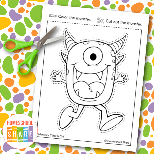 Scissor Skills Worksheet with Monsters - Reading adventures for