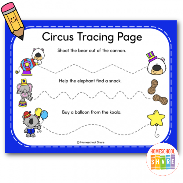 Circus Tracing Lines Worksheets for Preschool Homeschool Share