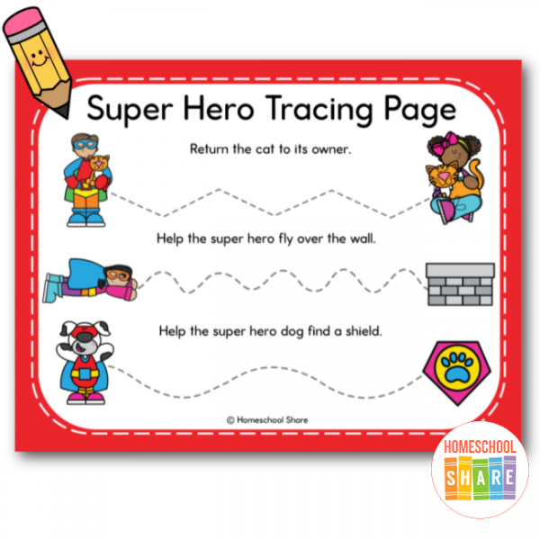 Super Hero Tracing Lines Worksheets for Preschool Homeschool Share