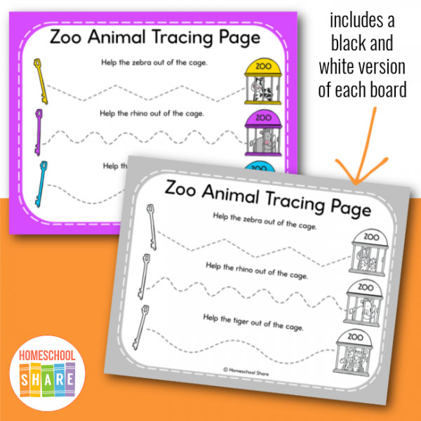 Free Zoo Tracing Lines Worksheets for Preschool Homeschool Share