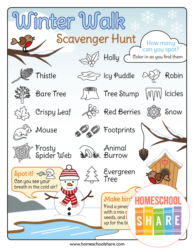 Outdoor Winter Scavenger Hunt for Kids - Homeschool Share