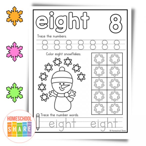 Winter Number Tracing Worksheets Homeschool Share