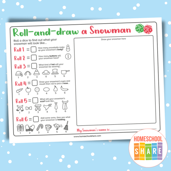 Roll A Snowman Dice Game free Printable Homeschool Share